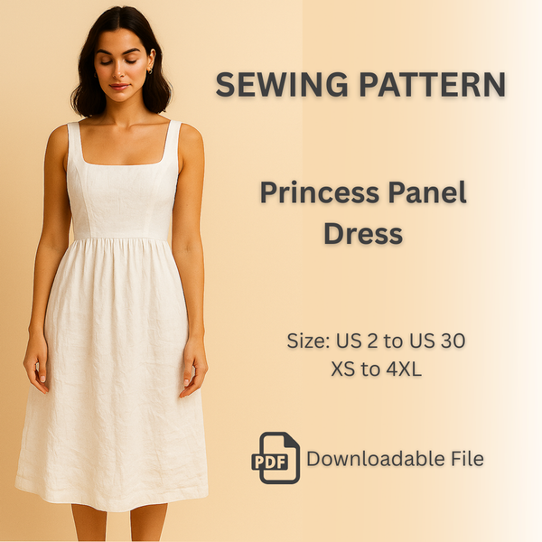 Princess Panel Midi Dress, Sewing Pattern PDF File