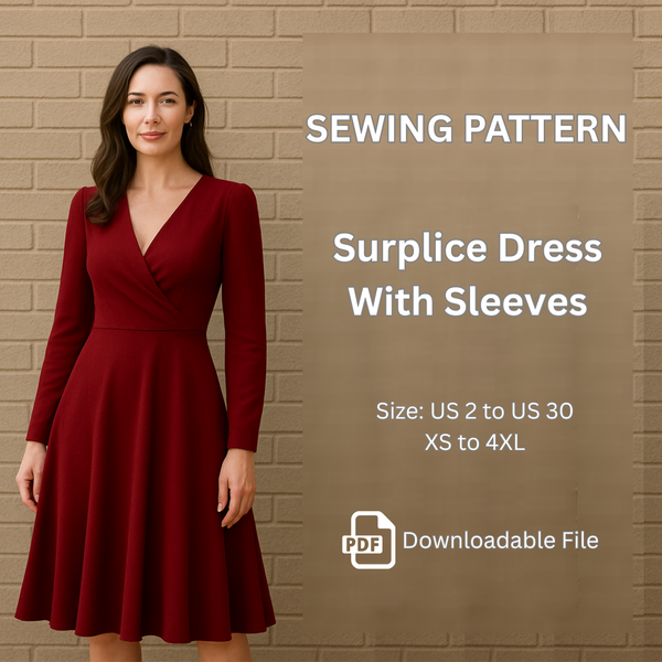 Surplice Neck Midi Dress, Sewing Pattern PDF File
