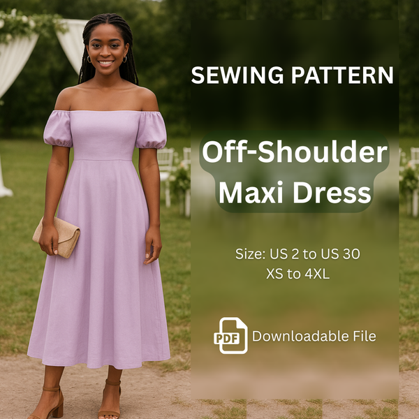 Off Shoulder Maxi Dress, Sewing Pattern PDF File