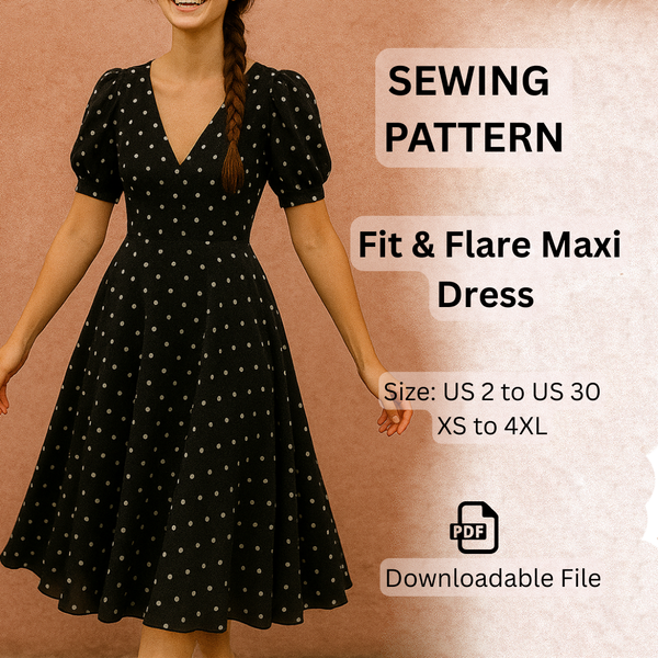 Fit & Flare Maxi Dress, Sewing Pattern PDF File