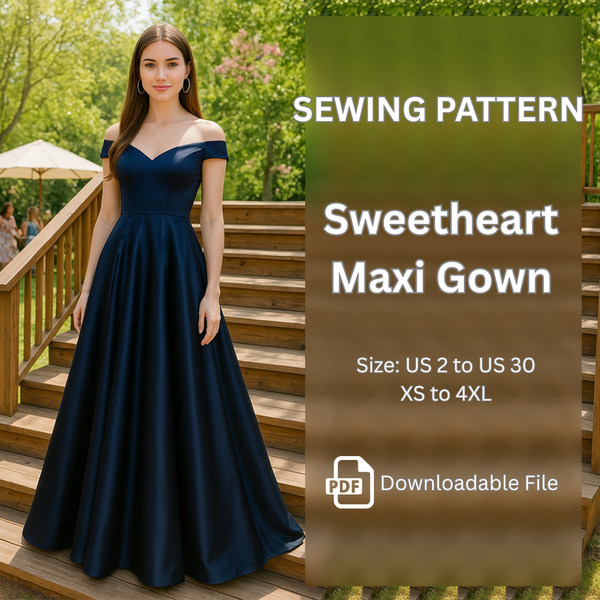 Sweetheart Maxi Gown, Sewing Pattern PDF File
