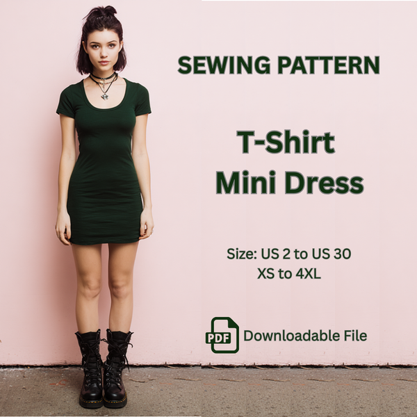 T-Shirt Mini Dress, Sewing Pattern PDF File