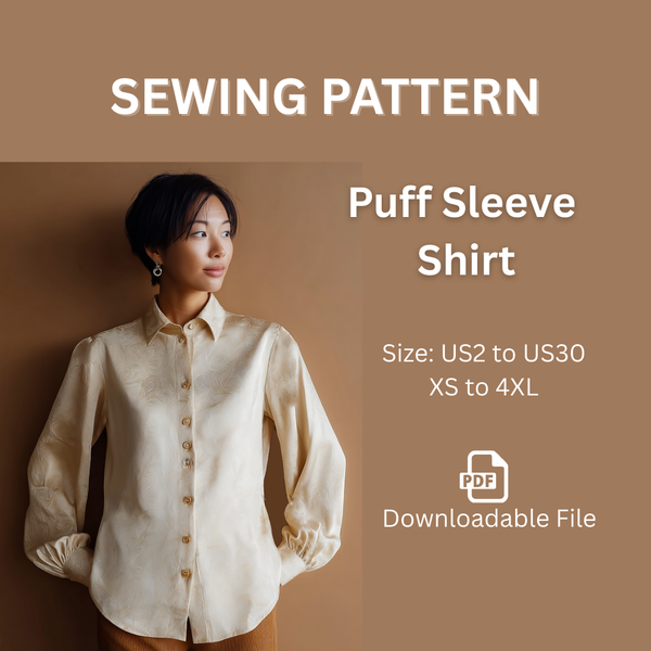 Puff Sleeve Shirt, Sewing Pattern PDF File