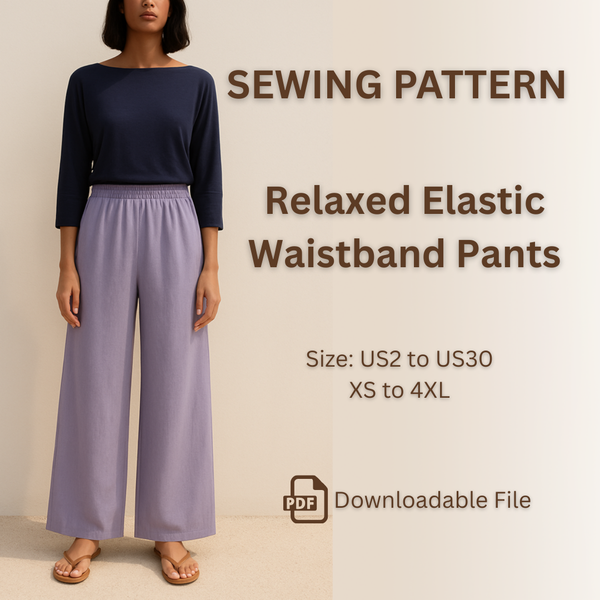 Relaxed Elastic-Waist Pants, Sewing Pattern PDF File